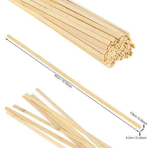 100 Pieces Nature Bamboo Sticks - Extra Long 15.7 inch Wooden Craft Sticks Strong Wood Strip for Crafting Projects, 3/8 Inch Width