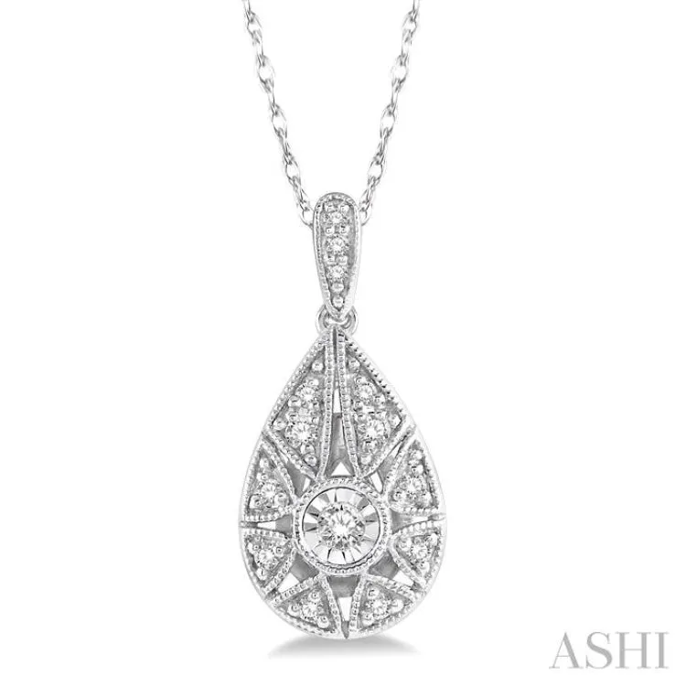 1/8 ctw Lattice Pear Shape Round Cut Diamond Pendant in 10K White Gold