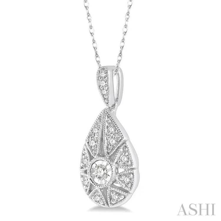 1/8 ctw Lattice Pear Shape Round Cut Diamond Pendant in 10K White Gold