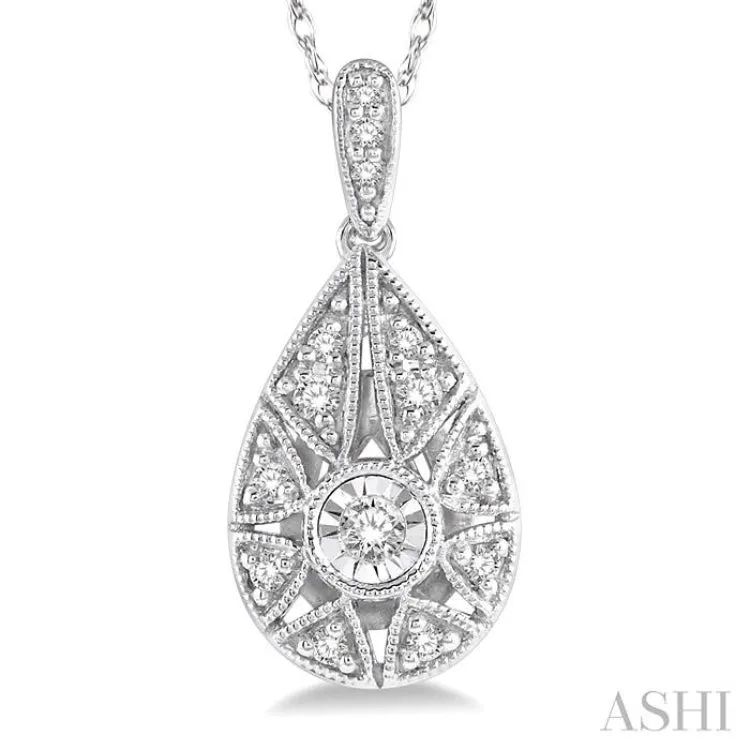 1/8 ctw Lattice Pear Shape Round Cut Diamond Pendant in 10K White Gold