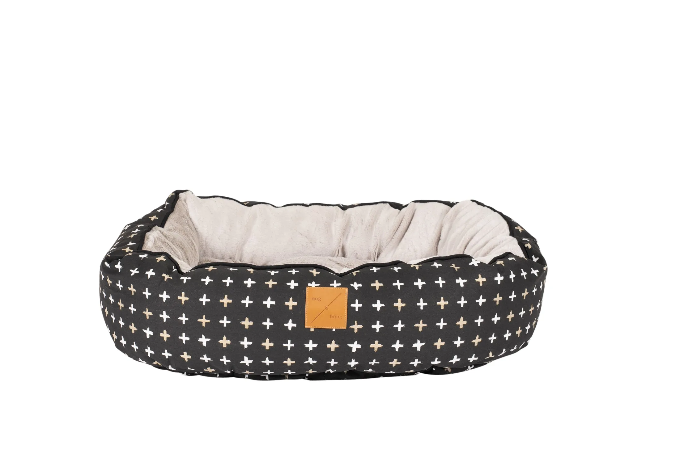 4 Seasons Reversible Circular Dog Bed - Black Metallic Cross Print