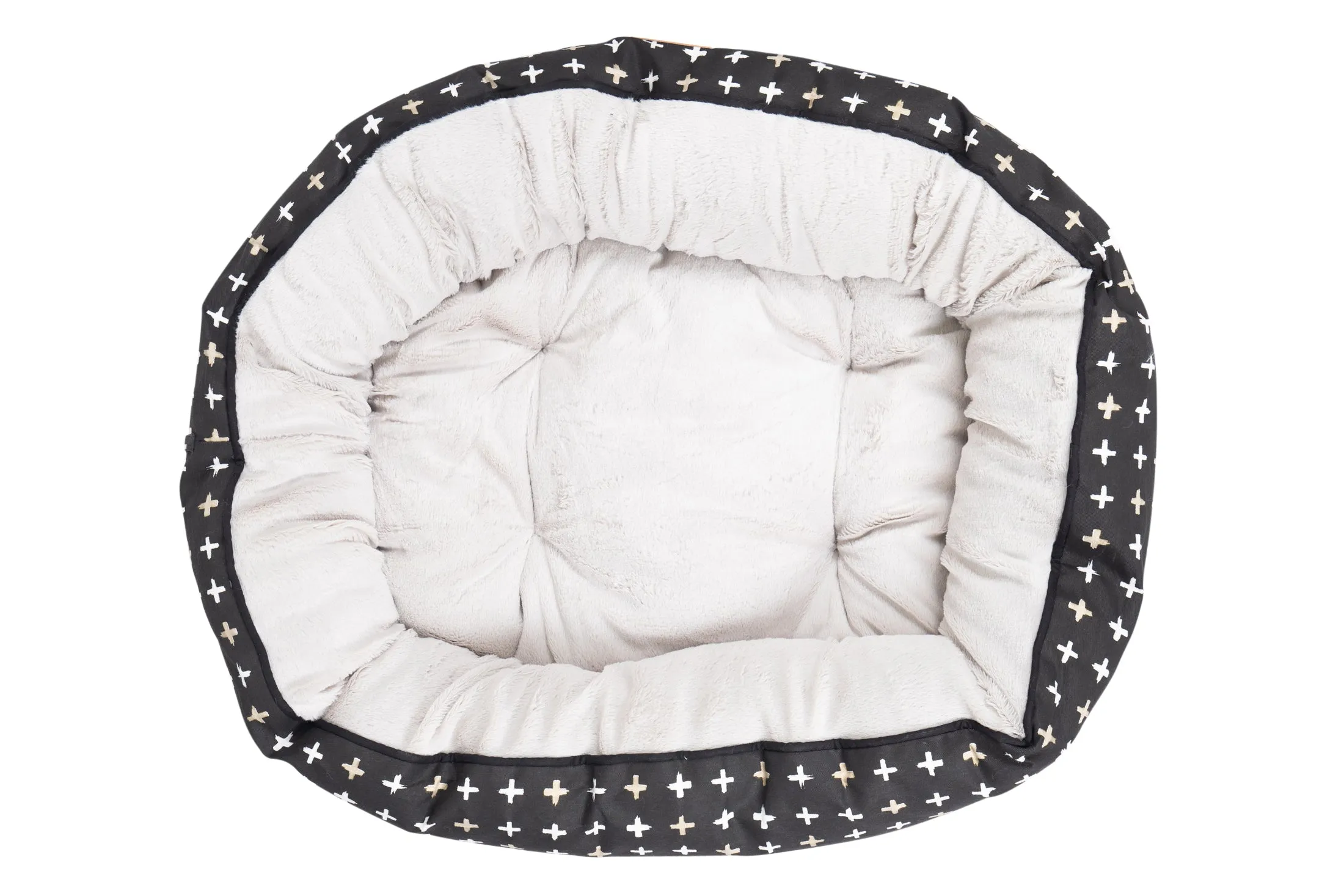 4 Seasons Reversible Circular Dog Bed - Black Metallic Cross Print