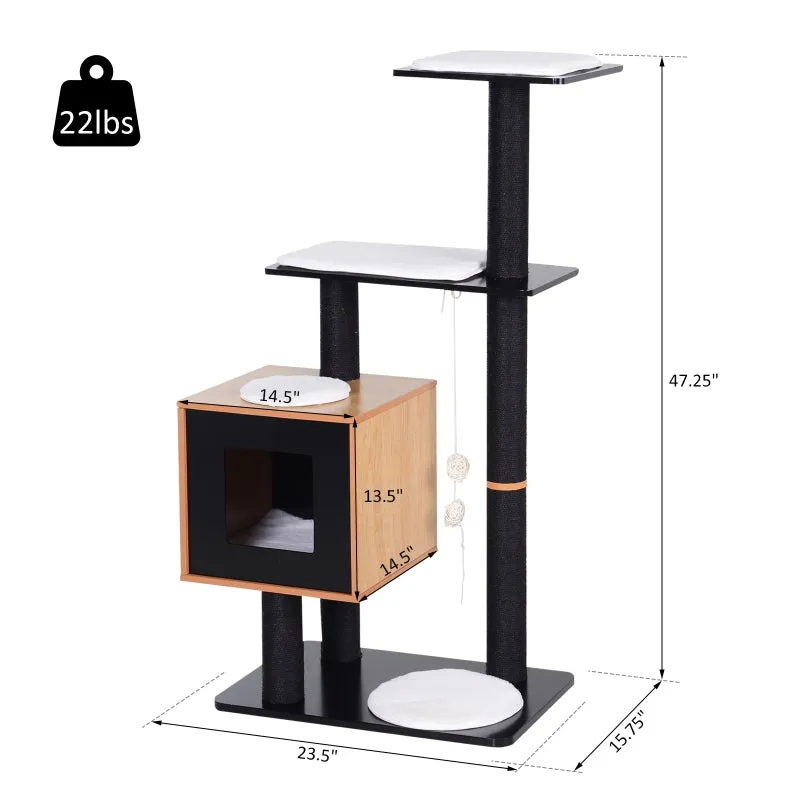 47"  Cat Tree Condo with Scratching Post - Black