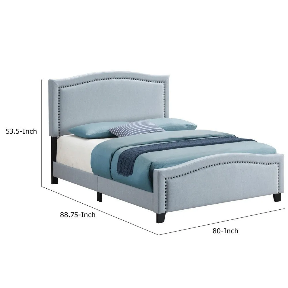 Alex King Size Bed, Slate Blue Fabric Upholstered, Nailhead Trim By Casagear Home