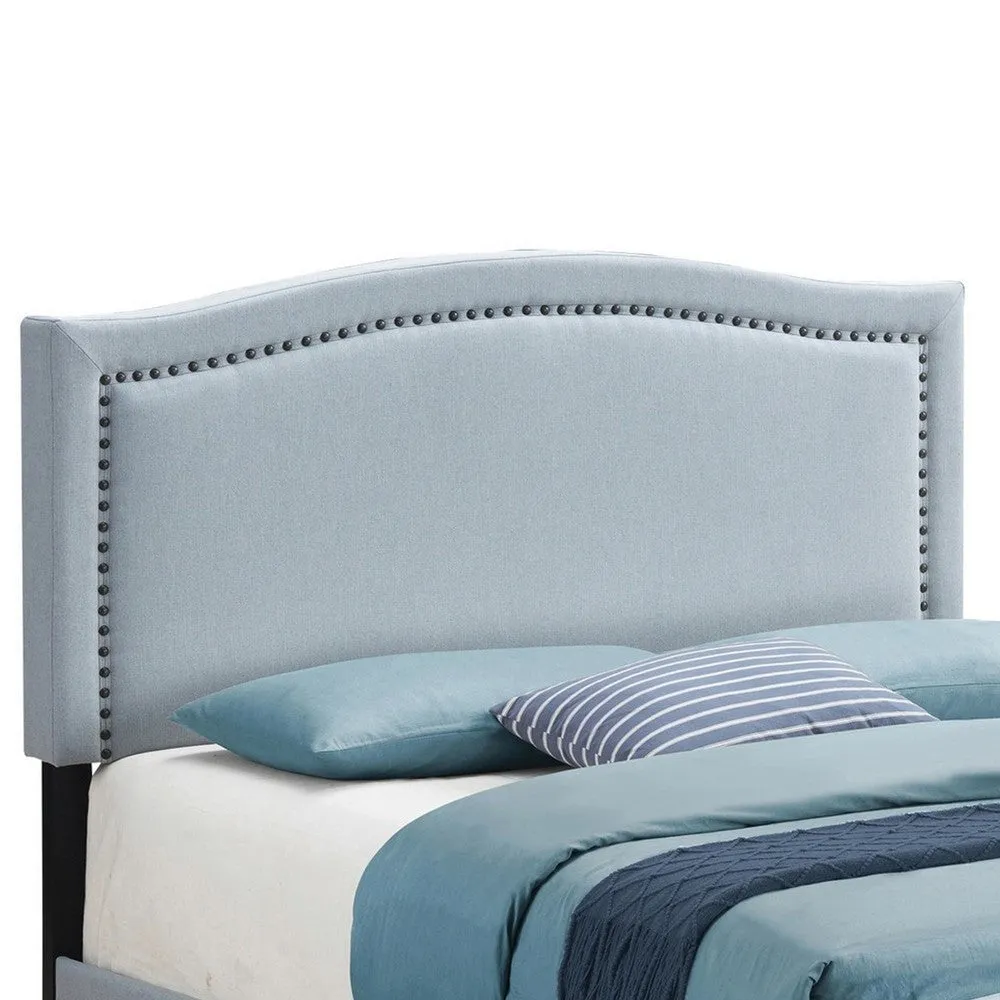 Alex King Size Bed, Slate Blue Fabric Upholstered, Nailhead Trim By Casagear Home