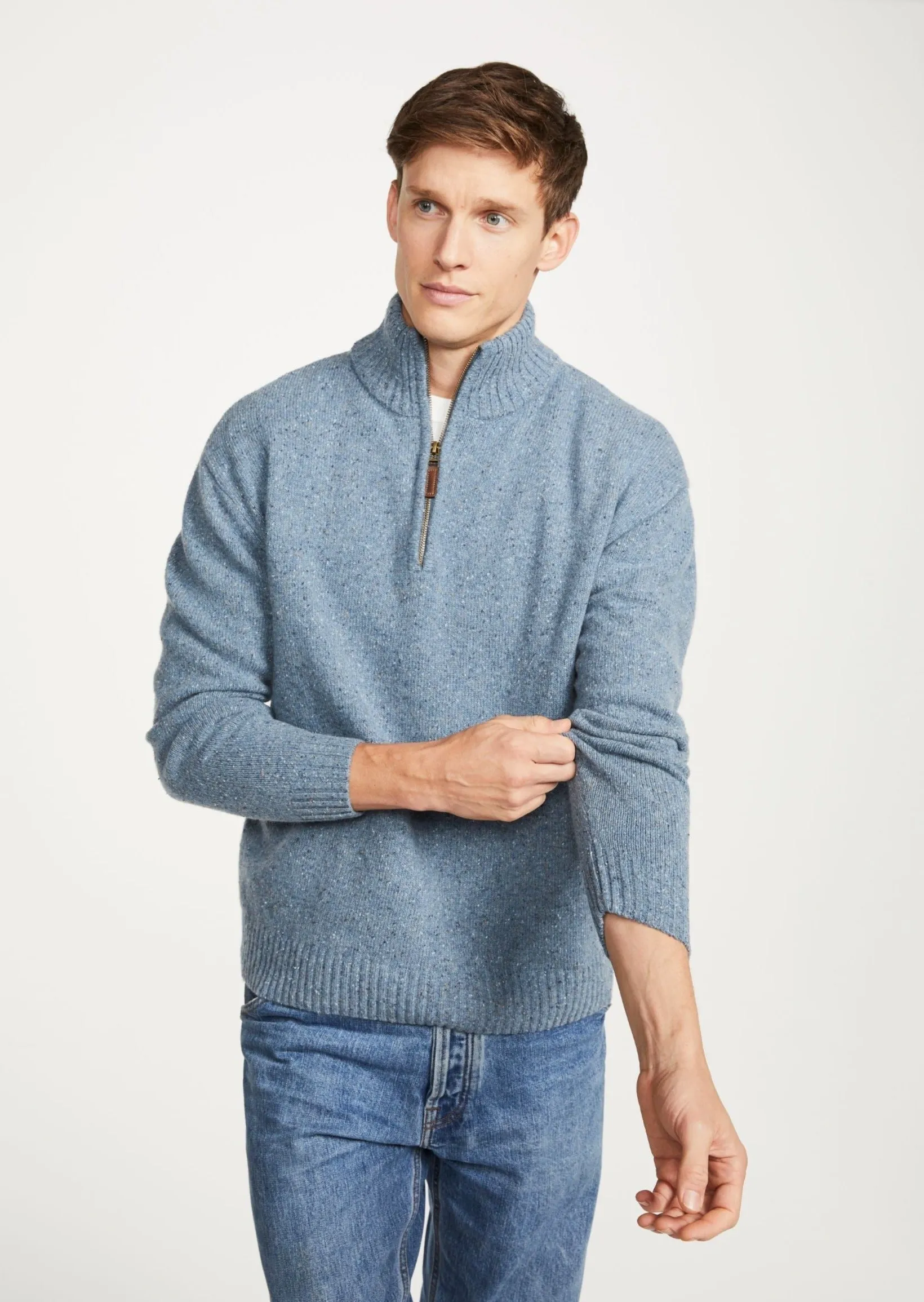 Aran Troyer Zip Sweater | Blue