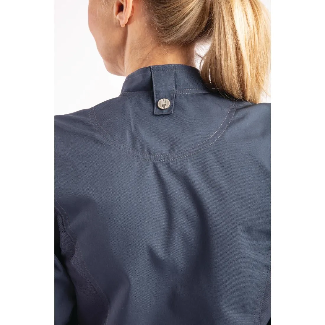 BB091-L Chef Works Hartford Lightweight Zip Womens Chef Jacket Blue L