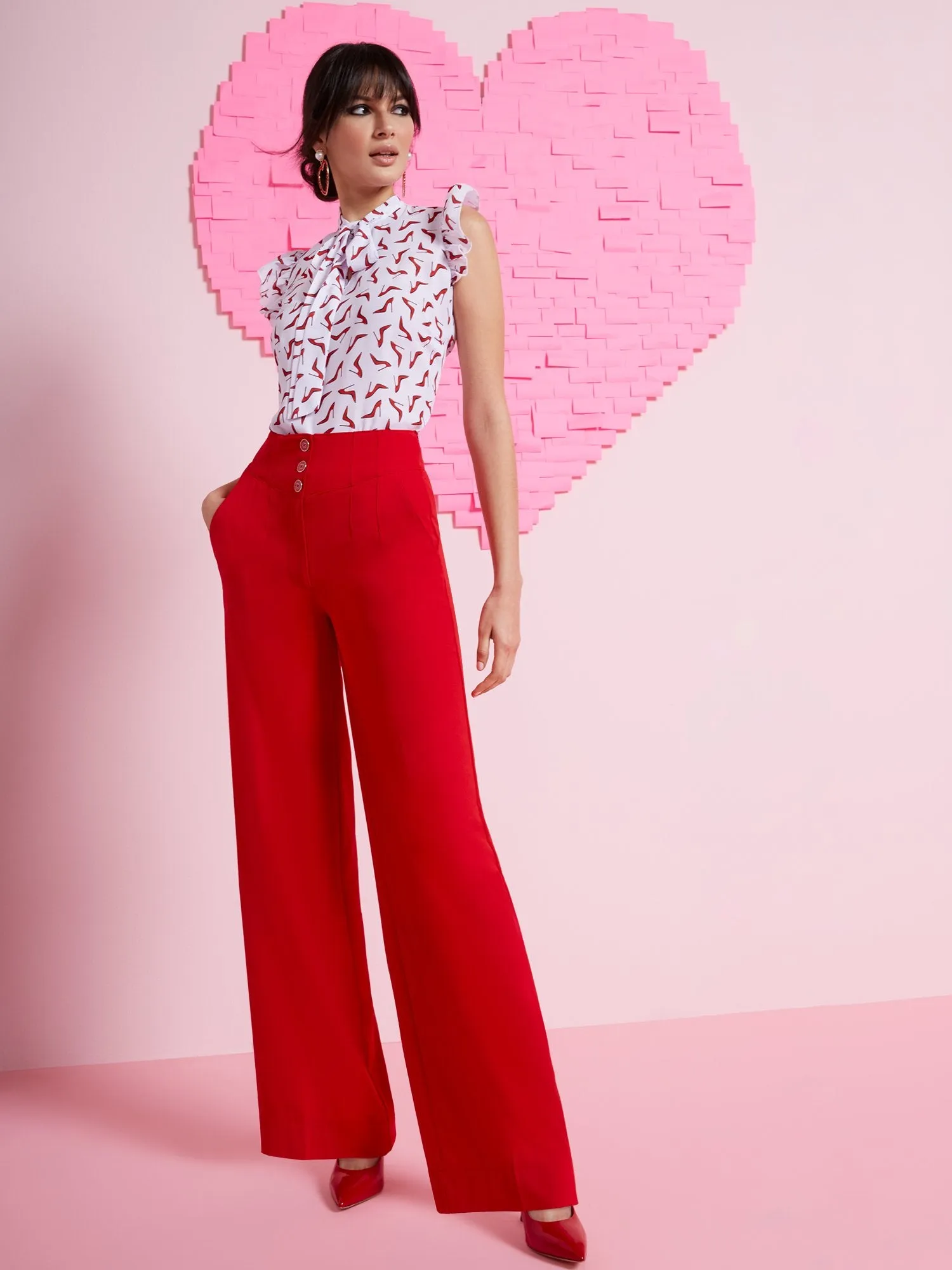 Button-Front Wide-Leg Pant