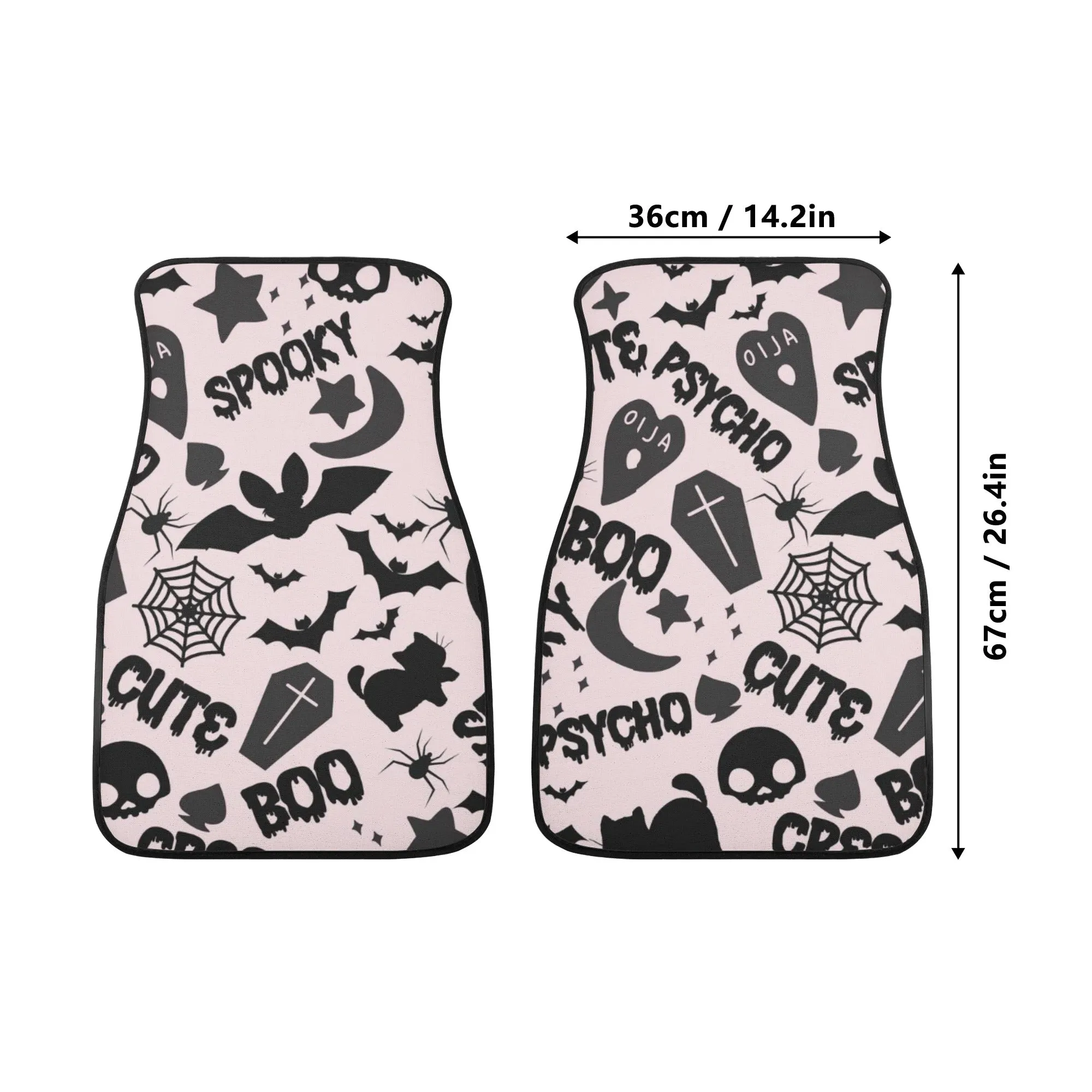 Car Floor Mats | Set of 2 | Universal size | All Weather proof | Affordable | Washable- Spooky Boo