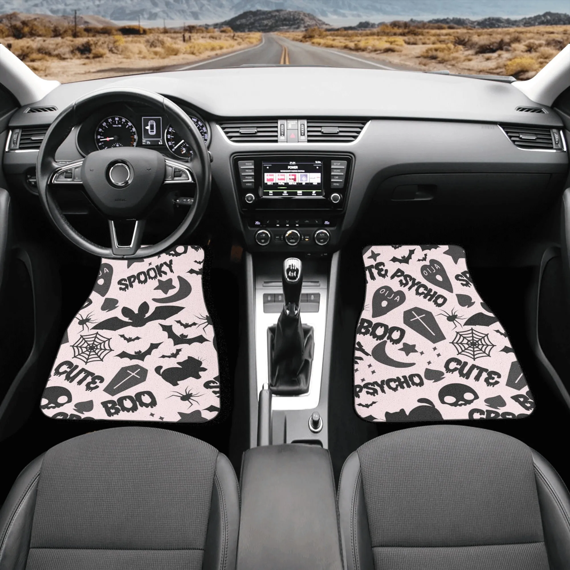 Car Floor Mats | Set of 2 | Universal size | All Weather proof | Affordable | Washable- Spooky Boo