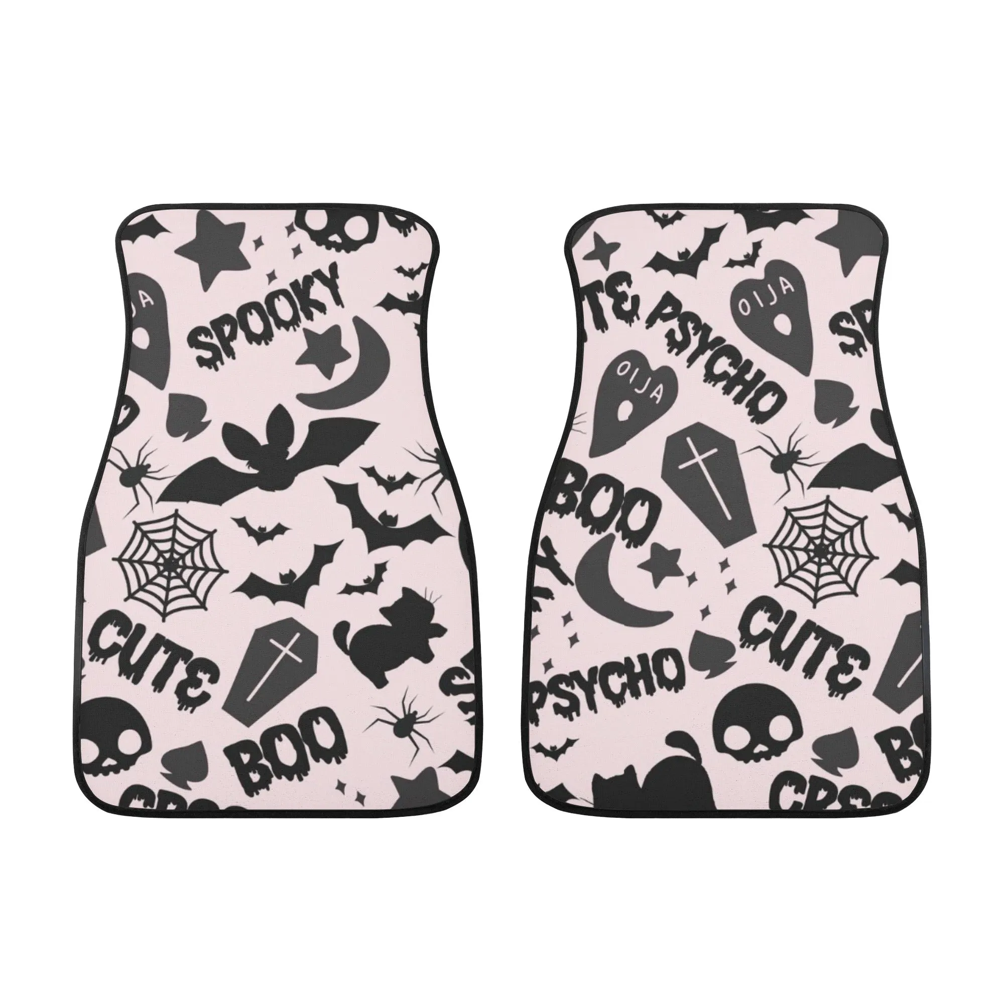 Car Floor Mats | Set of 2 | Universal size | All Weather proof | Affordable | Washable- Spooky Boo