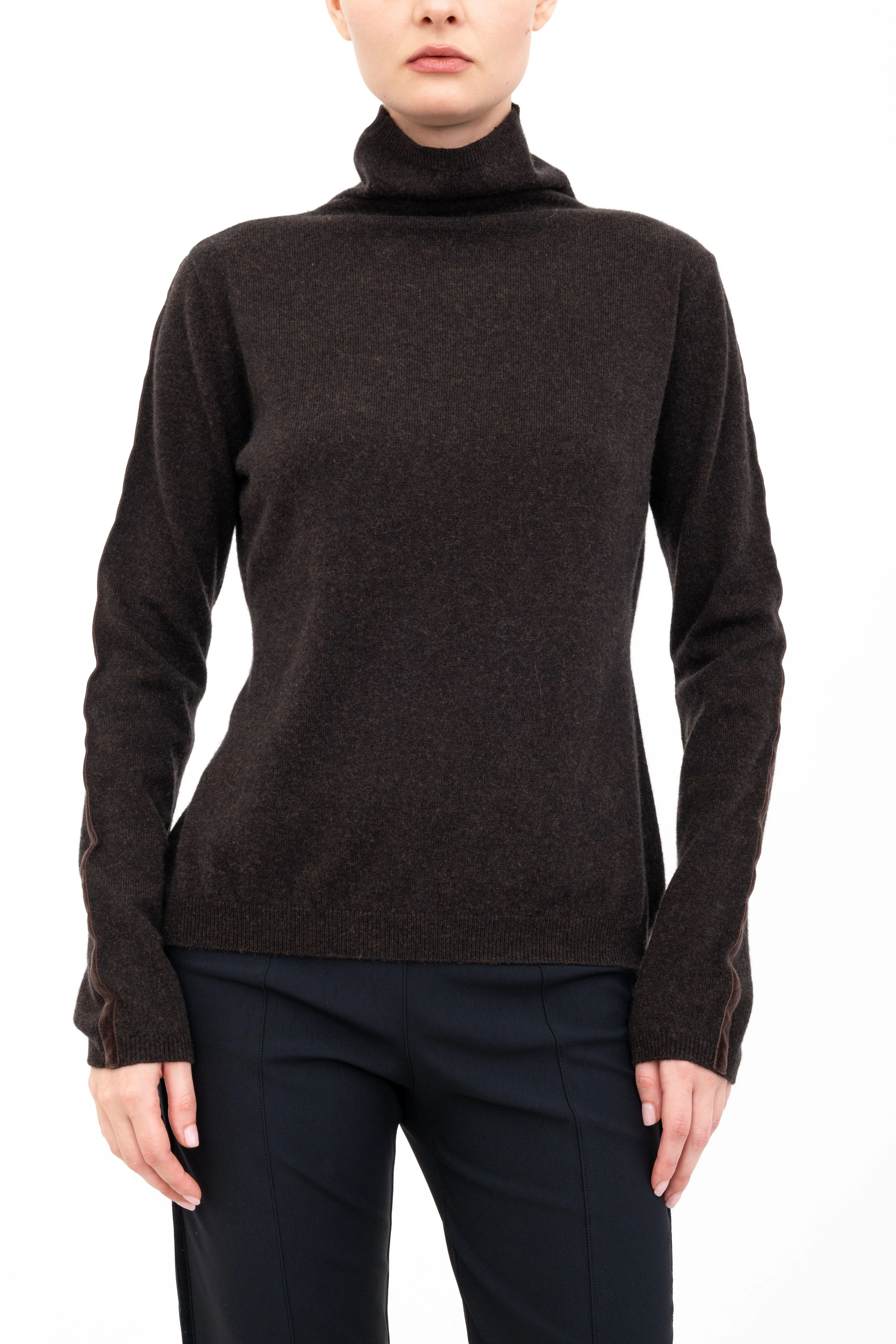 Cashmere Blend Mock Neck Knit Top with Velvet Trim - ALEXIA H24