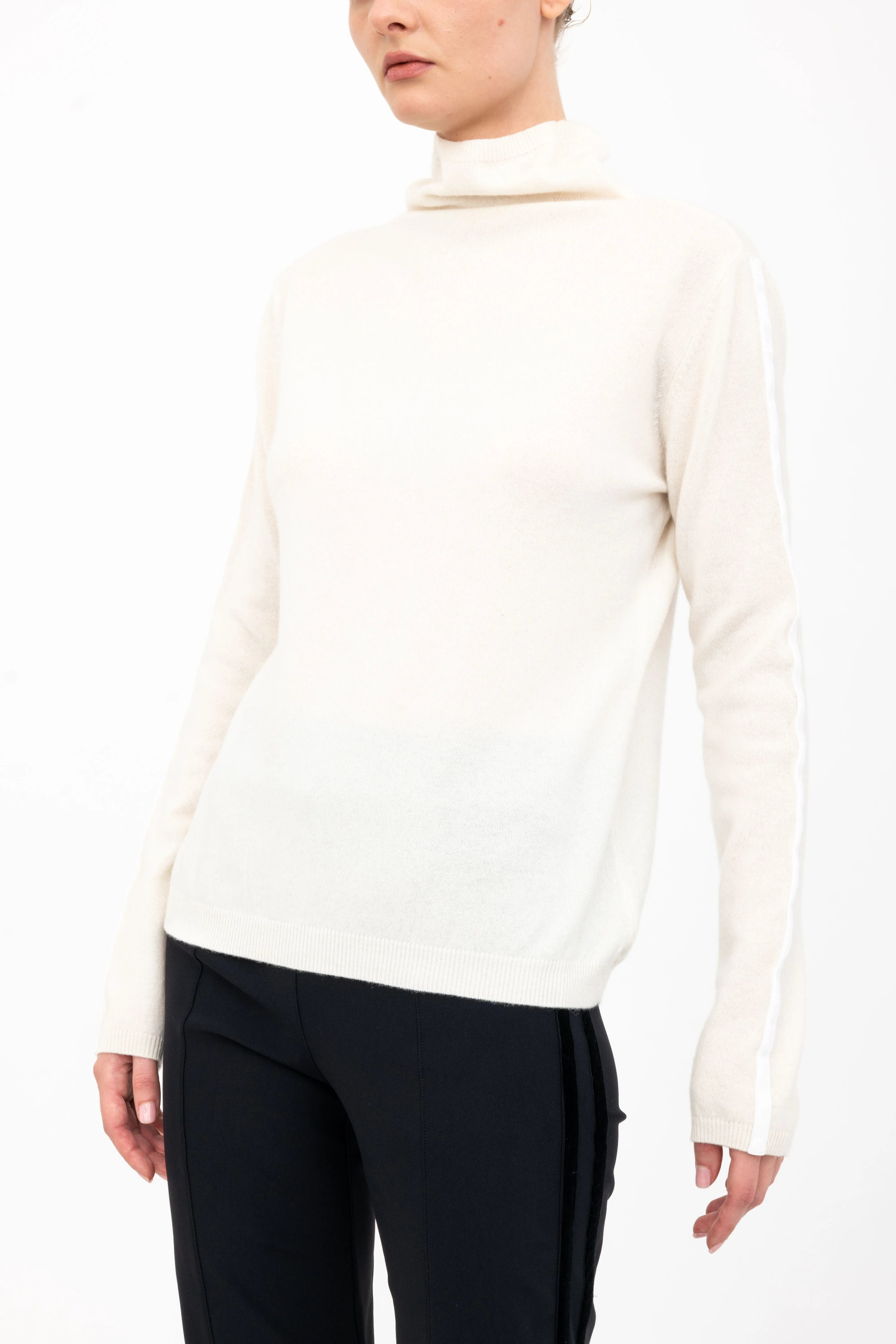 Cashmere Blend Mock Neck Knit Top with Velvet Trim - ALEXIA H24