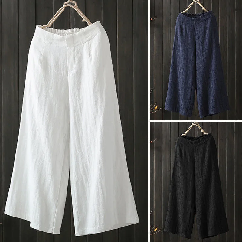 Casual Minimalist Cotton Pants Women Loose Wide Leg Pants