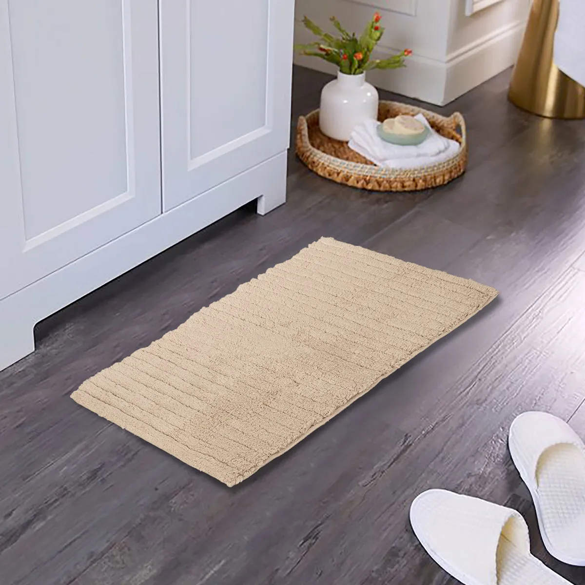 Corded Stripe Anti Skid Solid Linen Bath Mat