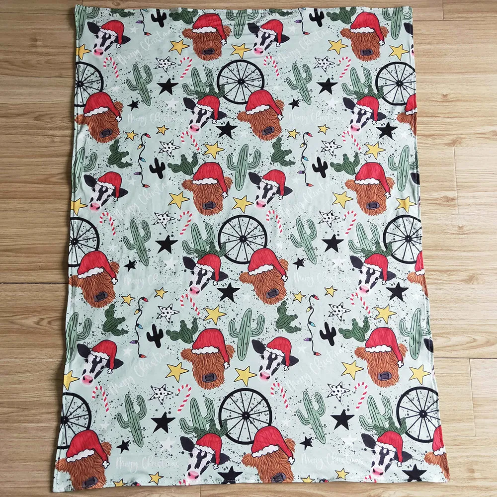 Cow Print Christmas Kids Girls Blankets Soft Boutique BL0030