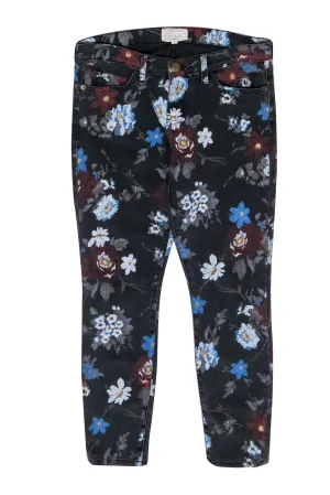 Current/Elliott - Black Floral Printed Denim Skinny Jeans Sz 6