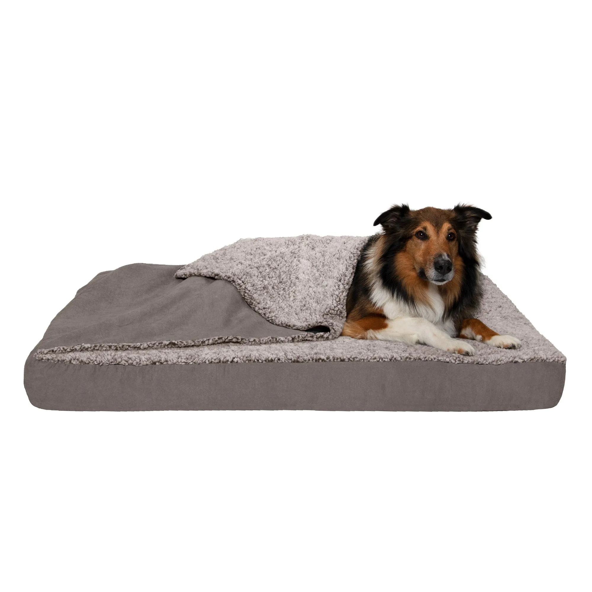 Deluxe Mattress Dog Bed - Berber & Suede Blanket Top