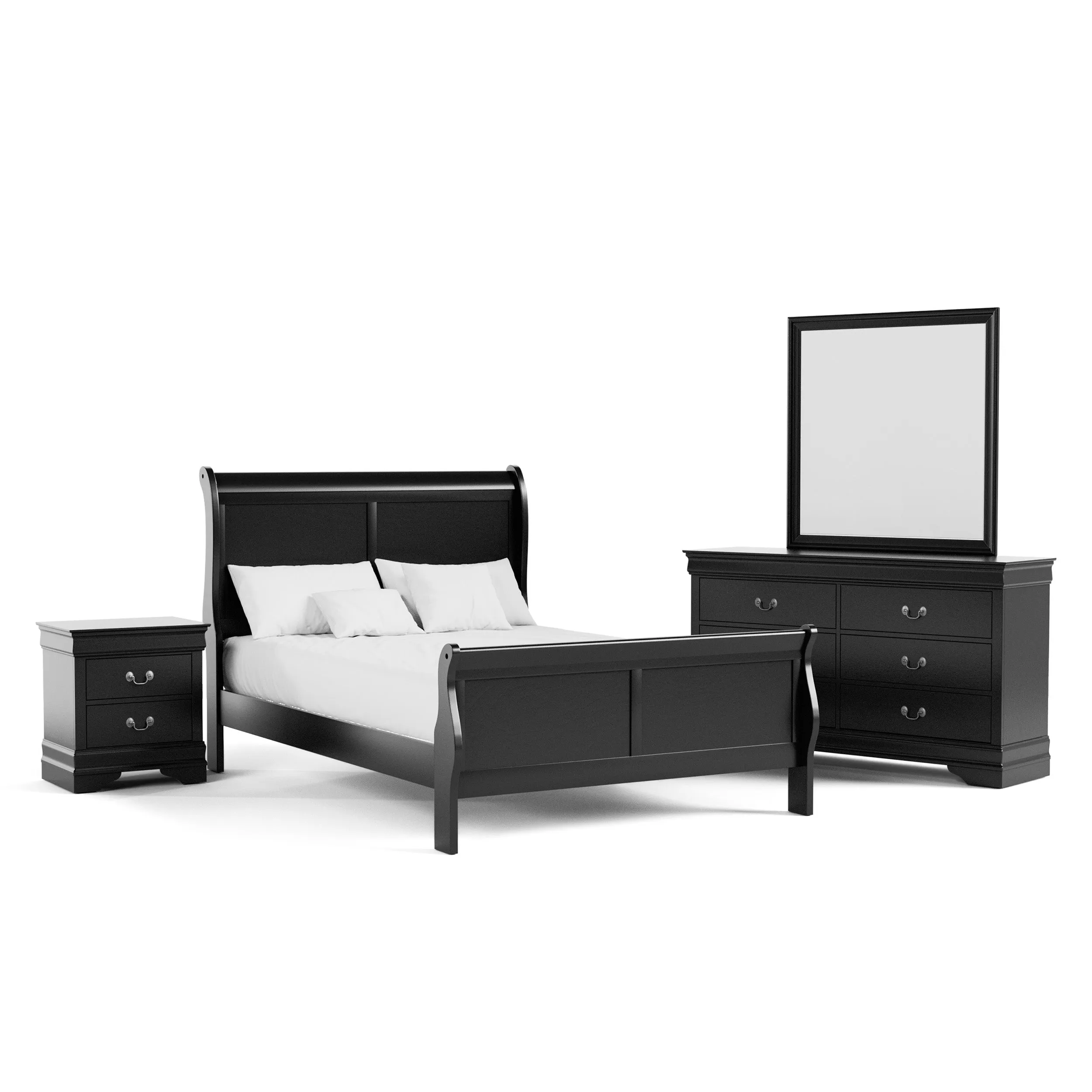 Devi Traditional Solid Wood 4-Piece Bedroom Set