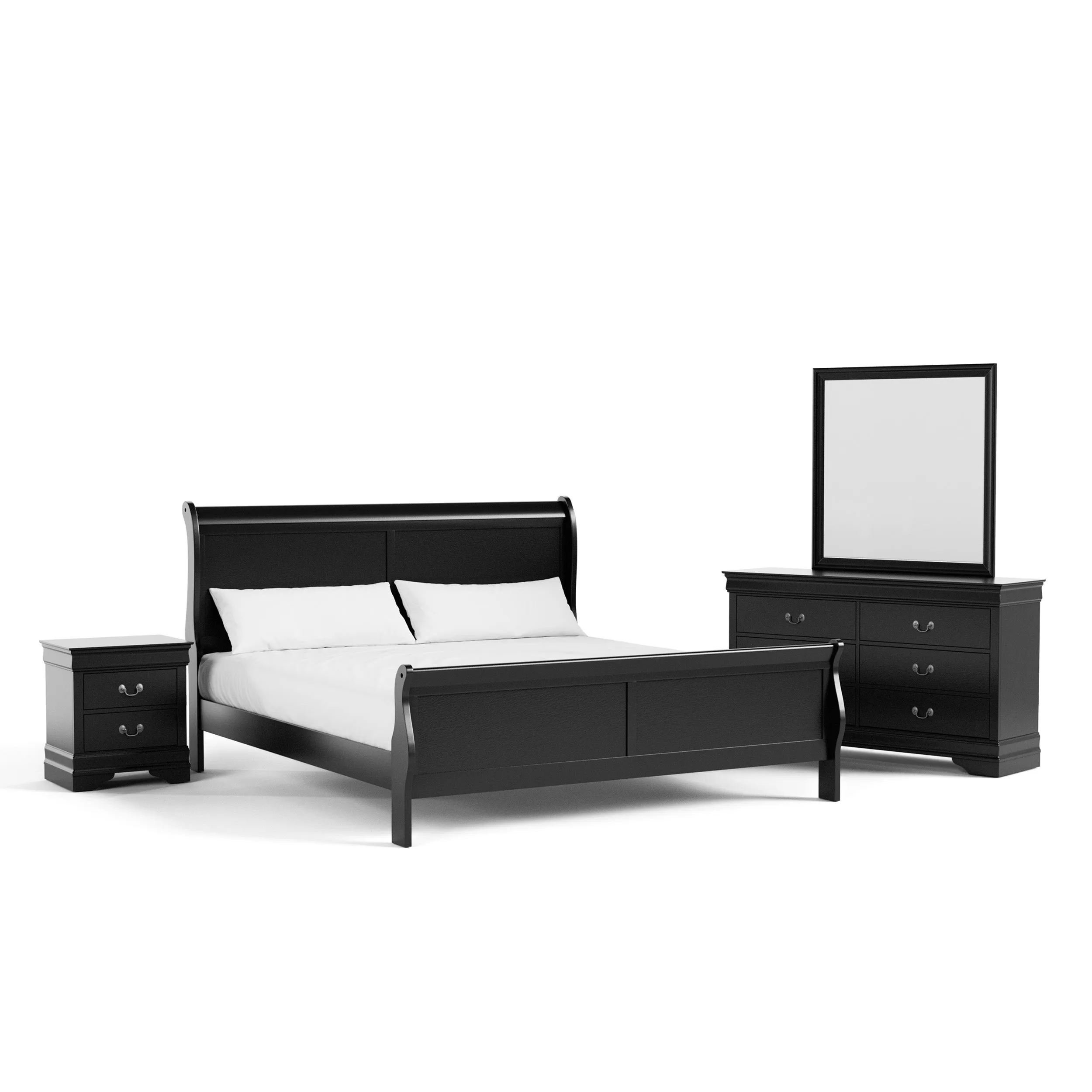 Devi Traditional Solid Wood 4-Piece Bedroom Set