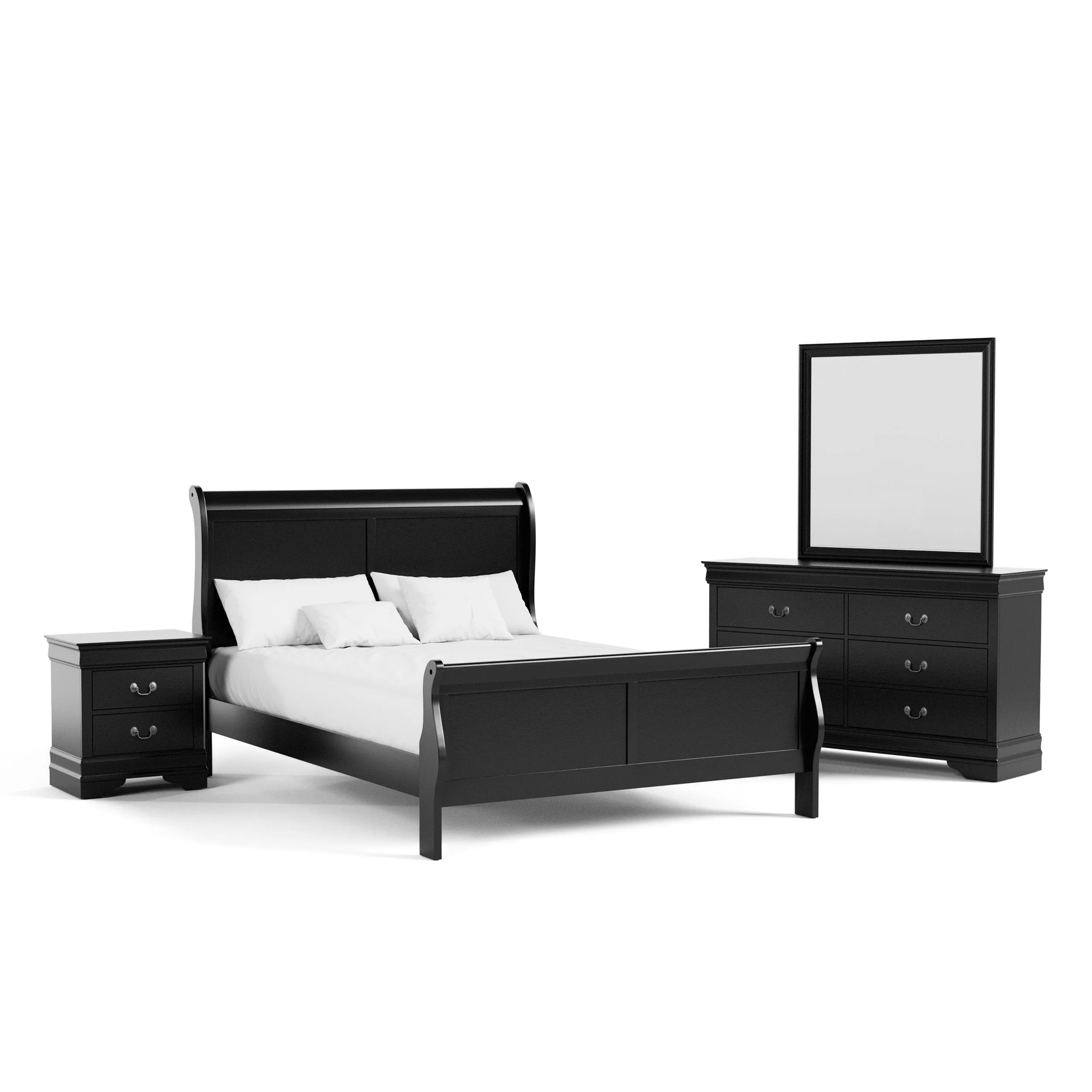 Devi Traditional Solid Wood 4-Piece Bedroom Set