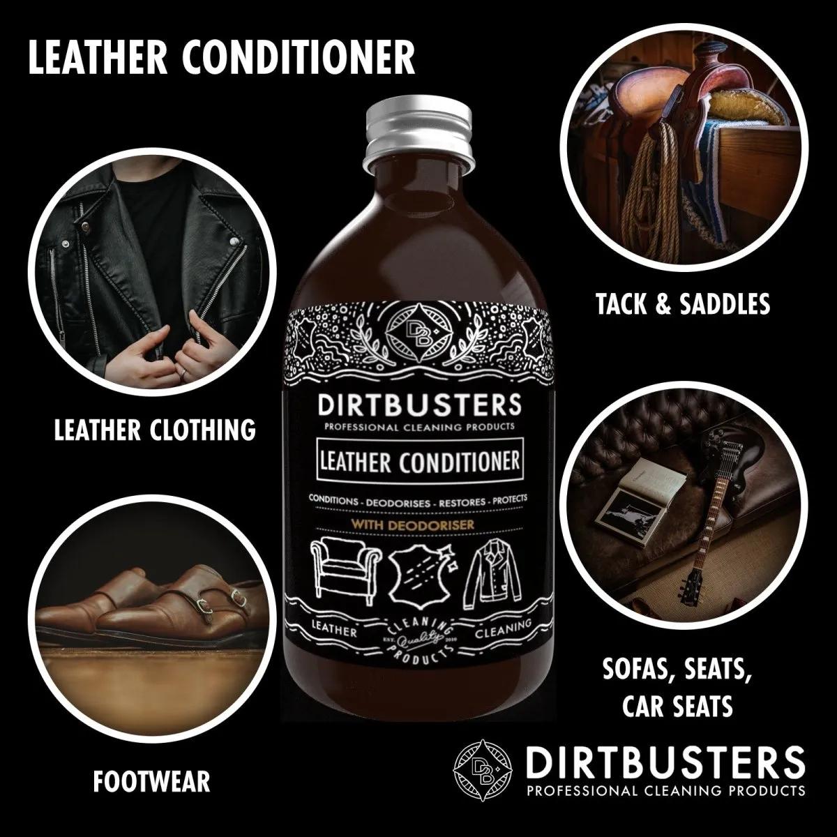 Dirtbusters Leather Conditioner & Protect, With Deodoriser (500ml)