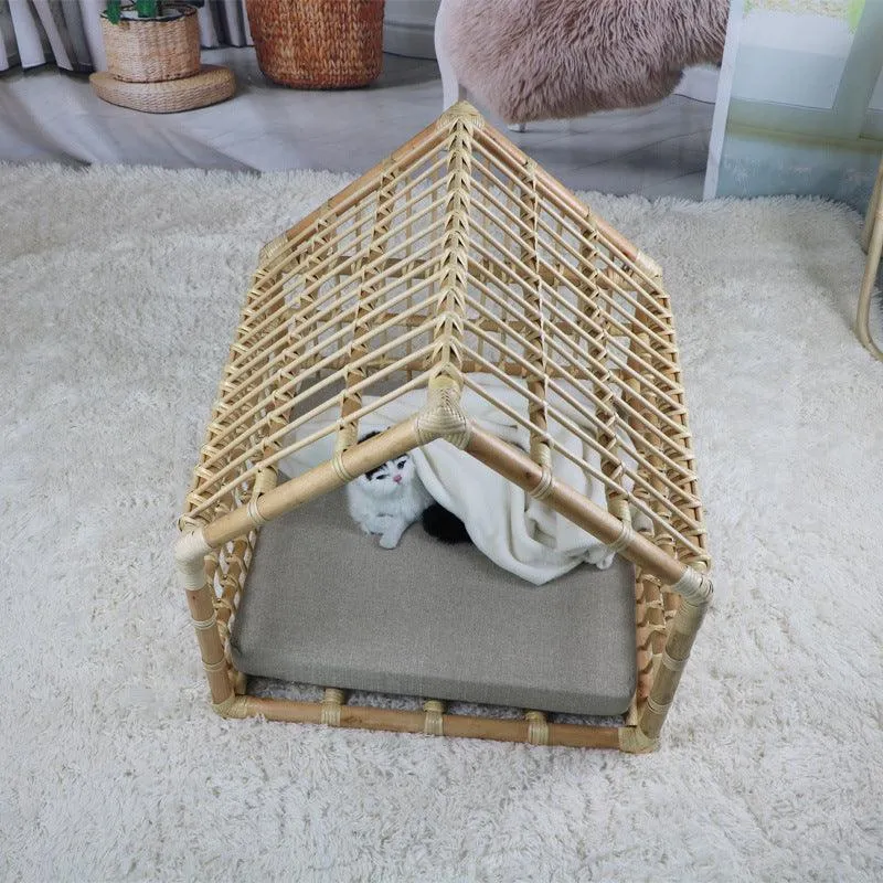 Handmade Rattan Woven Cat Nest Small Pet Bed