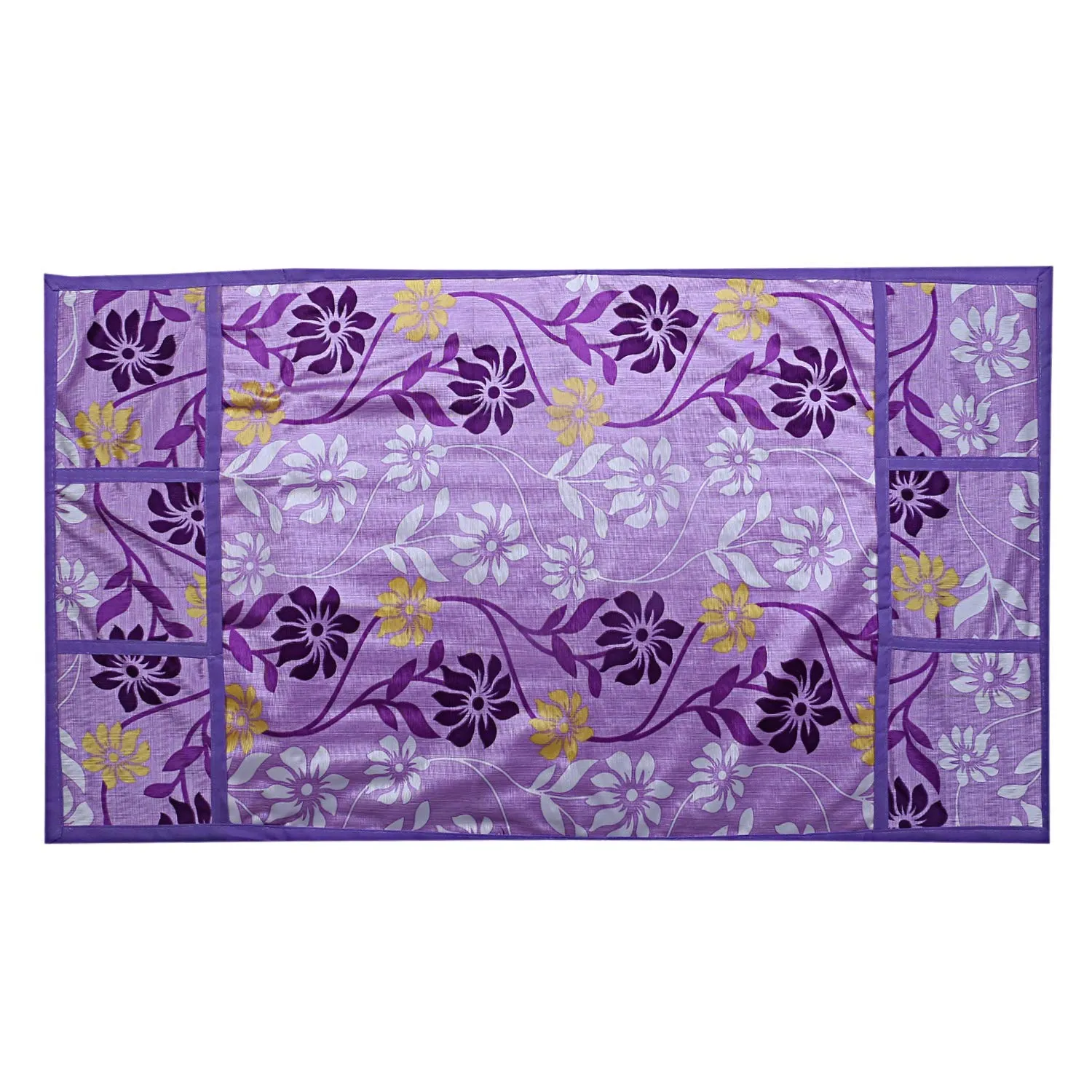 Kuber Industries Flower Design Combo PVC 3 Pieces Fridge Mats, 2 Piece Handle Cover and 1 Piece Fridge Top Cover(Purple)