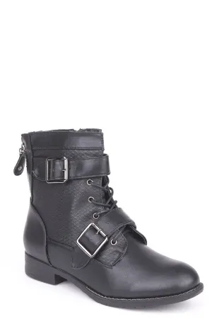 Lace Up Double Buckle Combat Boots