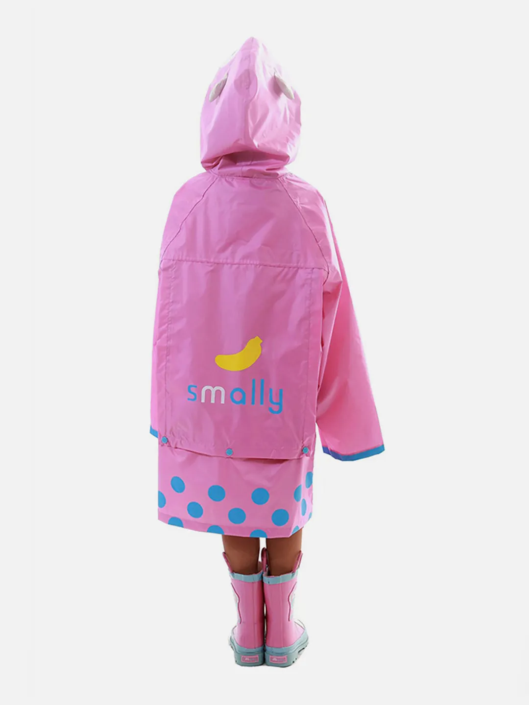 Little Surprise Box Pink Monkey Knee Length Raincoat for Kids