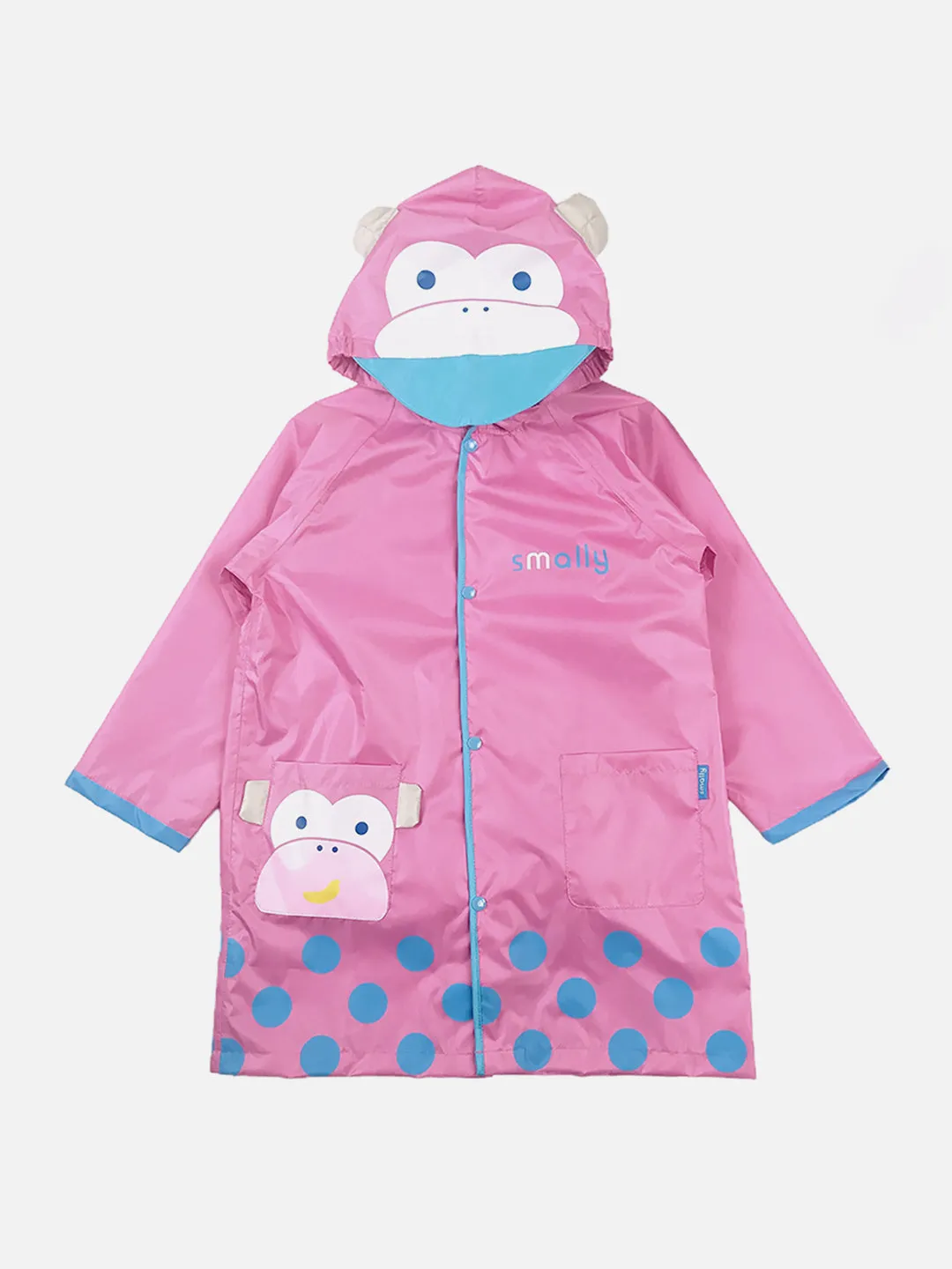 Little Surprise Box Pink Monkey Knee Length Raincoat for Kids