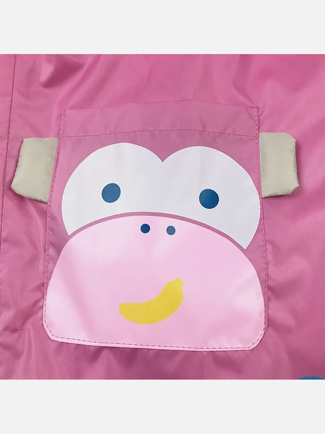 Little Surprise Box Pink Monkey Knee Length Raincoat for Kids