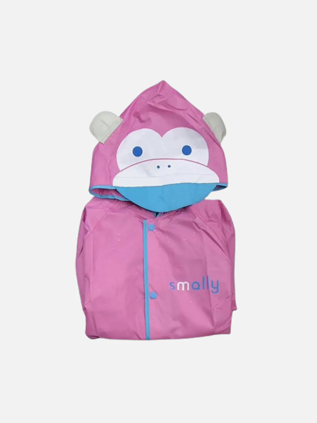 Little Surprise Box Pink Monkey Knee Length Raincoat for Kids