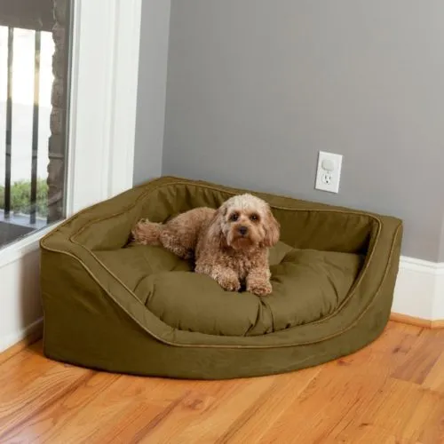 Luxury Overstuffed Corner Dog Bed With Microsuede in Many Colors