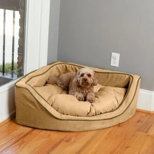 Luxury Overstuffed Corner Dog Bed With Microsuede in Many Colors