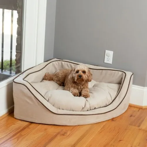 Luxury Overstuffed Corner Dog Bed With Microsuede in Many Colors