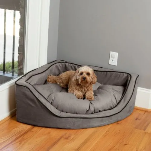 Luxury Overstuffed Corner Dog Bed With Microsuede in Many Colors