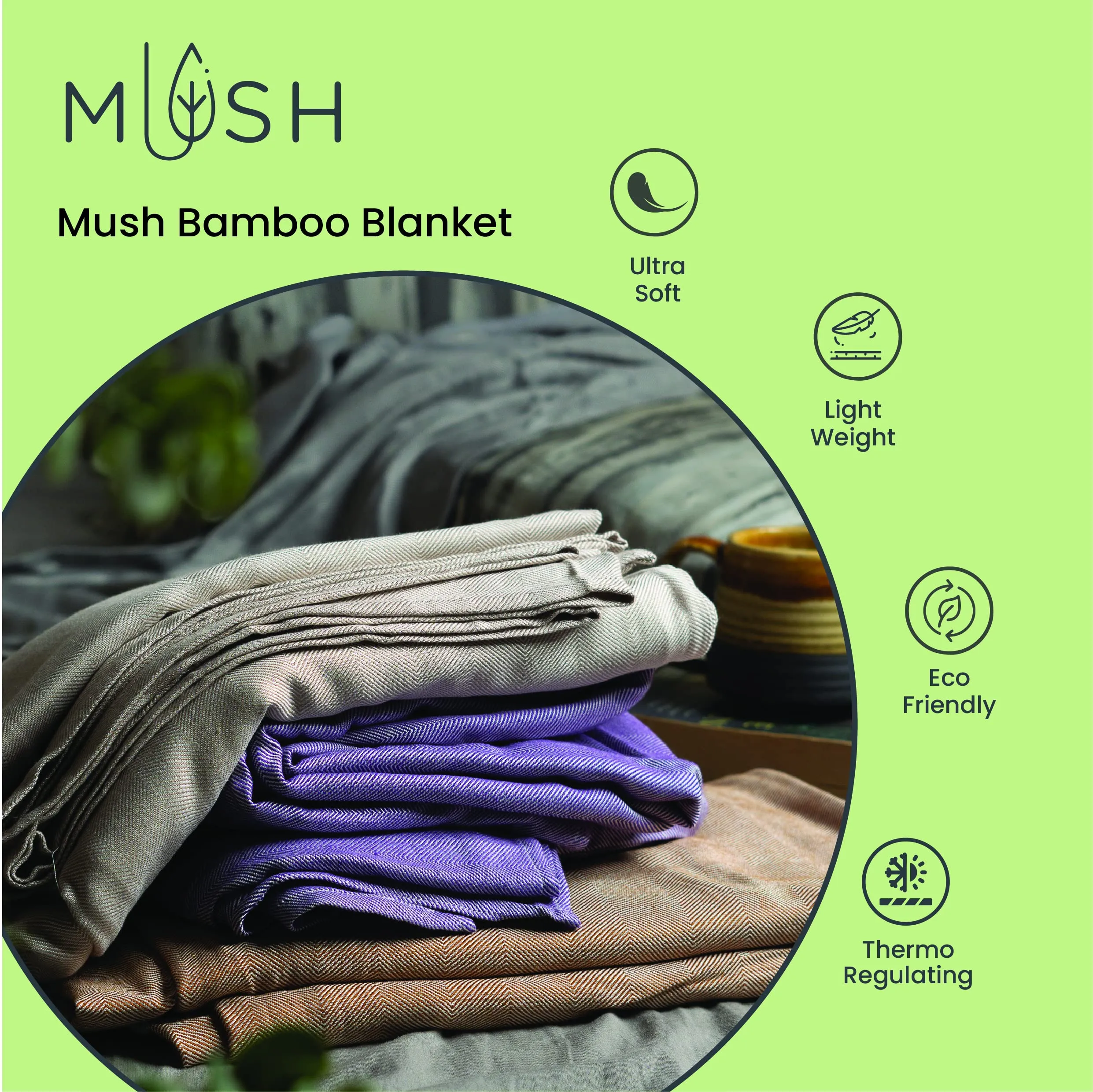 Mush Ultra-Soft, Light Weight & Thermoregulating, All Season 100% Bamboo Blanket & Dohar (Beige, Large - 5 x 7.5 ft)