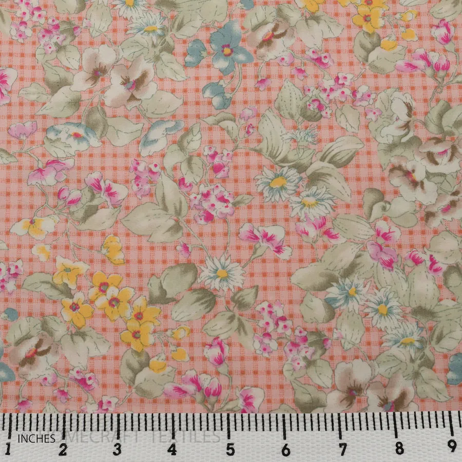 Pink Gingham Garden Cotton Print