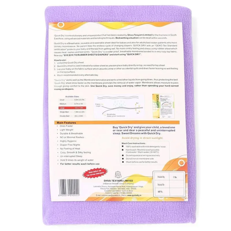 Quick Dry Baby Mat Bed Protector Waterproof Sheet Lilac, Double Bed