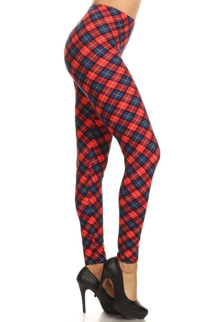 Red Blue Plaid Design Leggings