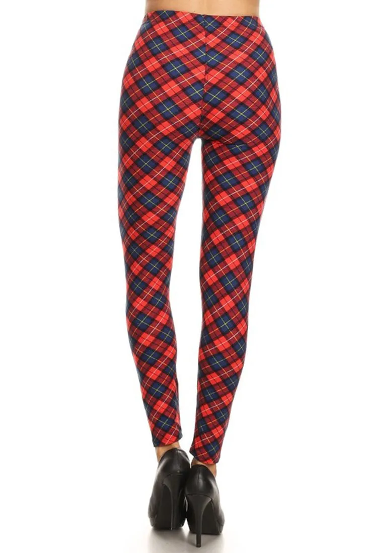 Red Blue Plaid Design Leggings