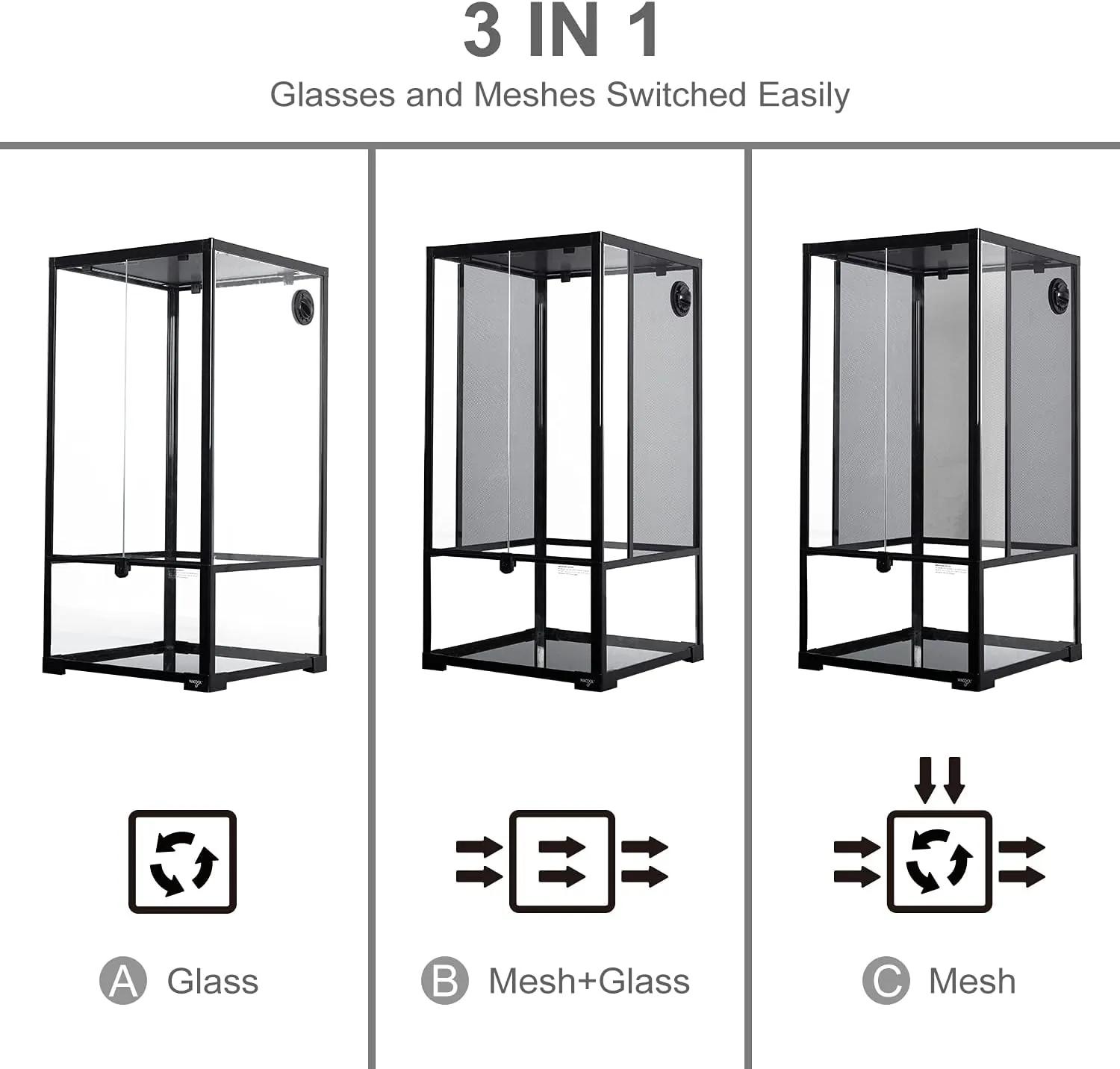 REPTI ZOO 48 Gallon 18" x 18"x 36" Vertical Reptile Terrarium , Front Opening Glass Reptile Cage for Chameleon Iguana RK454590