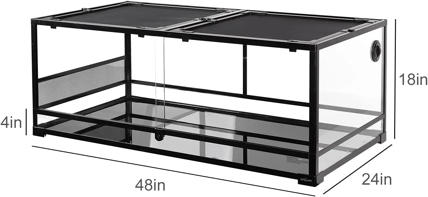 REPTI ZOO 85 Gallon Reptile Glass Terrarium, 48" x 24" x 18" Reptile Detachable Terrarium with Double Hinge Door & Screen Ventilation, 2 in 1 Large Reptile Terrarium RK0226P