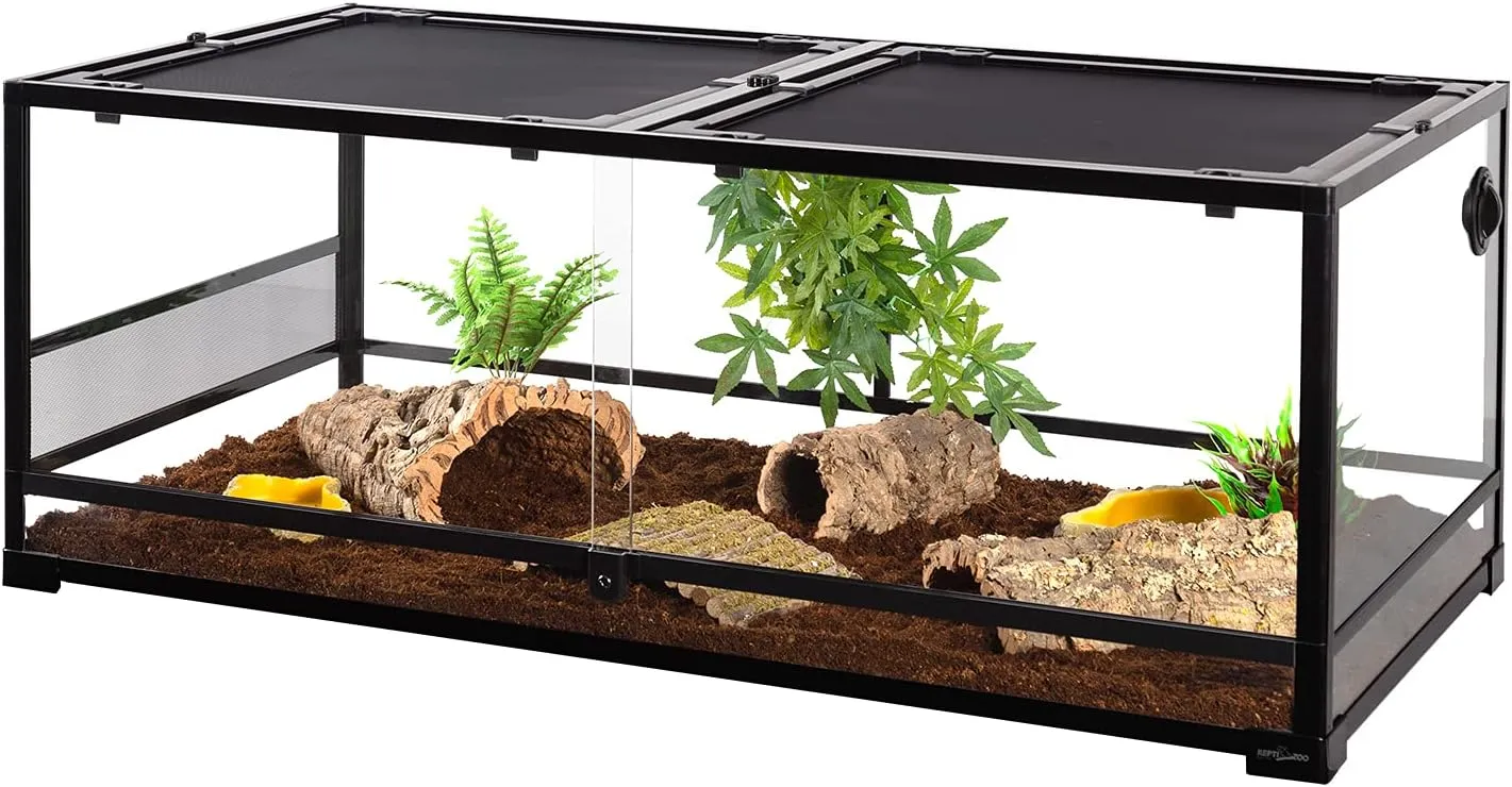 REPTI ZOO 85 Gallon Reptile Glass Terrarium, 48" x 24" x 18" Reptile Detachable Terrarium with Double Hinge Door & Screen Ventilation, 2 in 1 Large Reptile Terrarium RK0226P