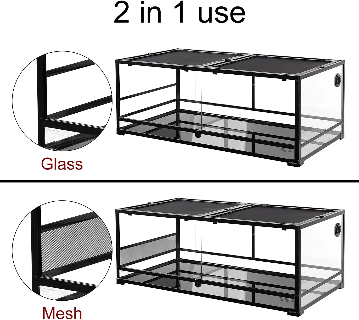 REPTI ZOO 85 Gallon Reptile Glass Terrarium, 48" x 24" x 18" Reptile Detachable Terrarium with Double Hinge Door & Screen Ventilation, 2 in 1 Large Reptile Terrarium RK0226P