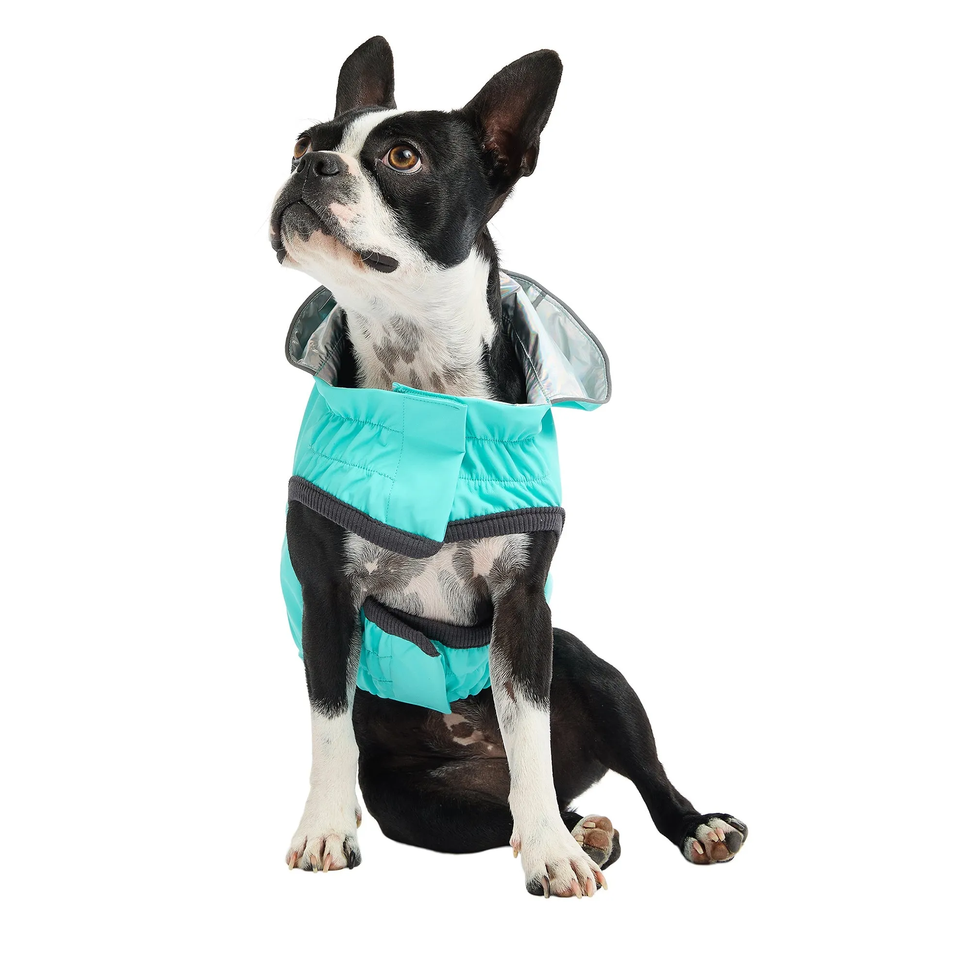 Reversible Raincoat - Neon Aqua with Iridescent