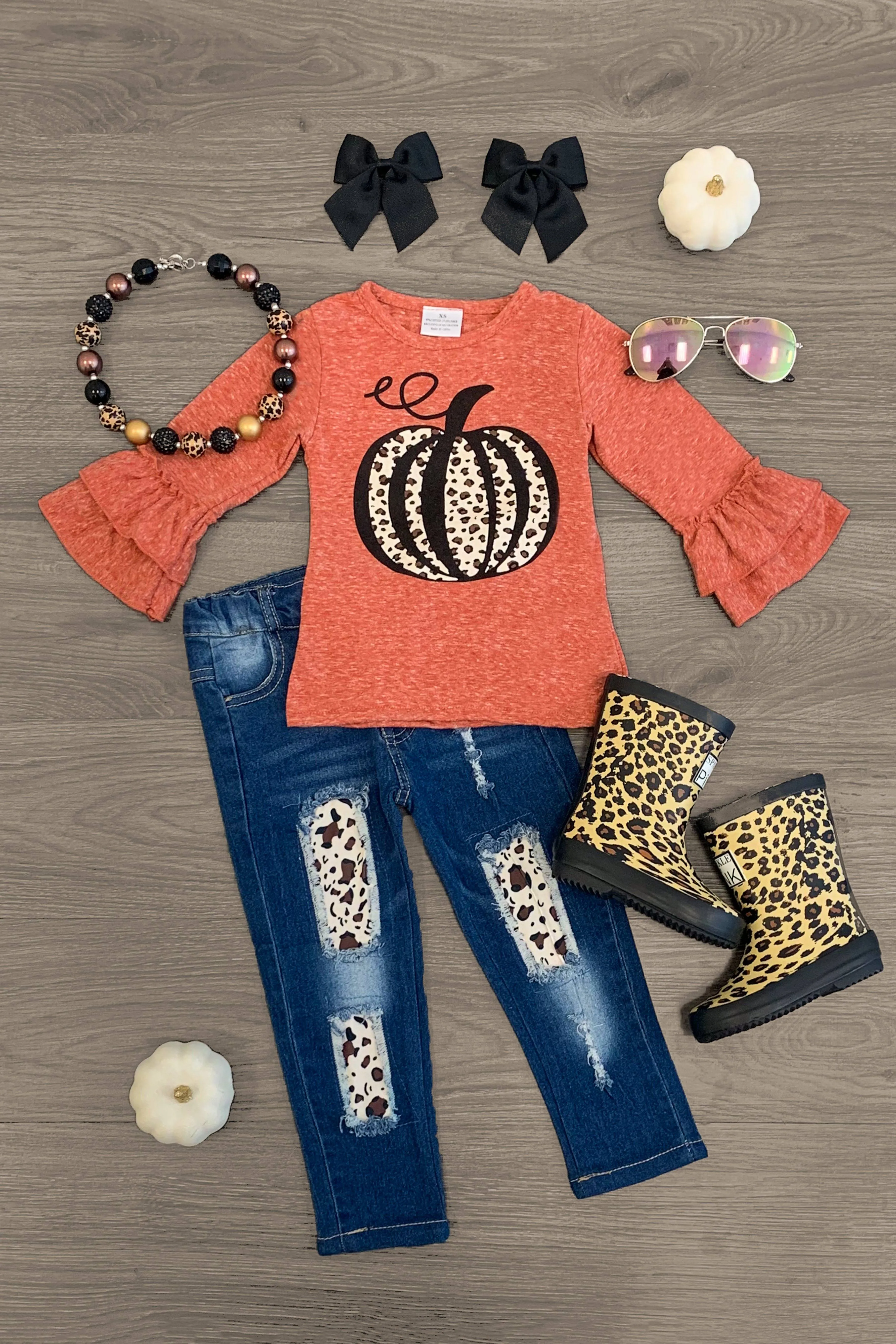 Rust Cheetah Pumpkin Denim Pant Set