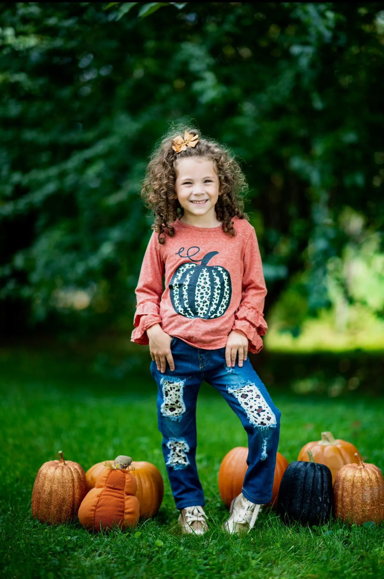 Rust Cheetah Pumpkin Denim Pant Set