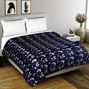 SPANGLE Printed Self Embossed Soft Luxurious 480 TC Mink Double Bed Blanket (Blue)